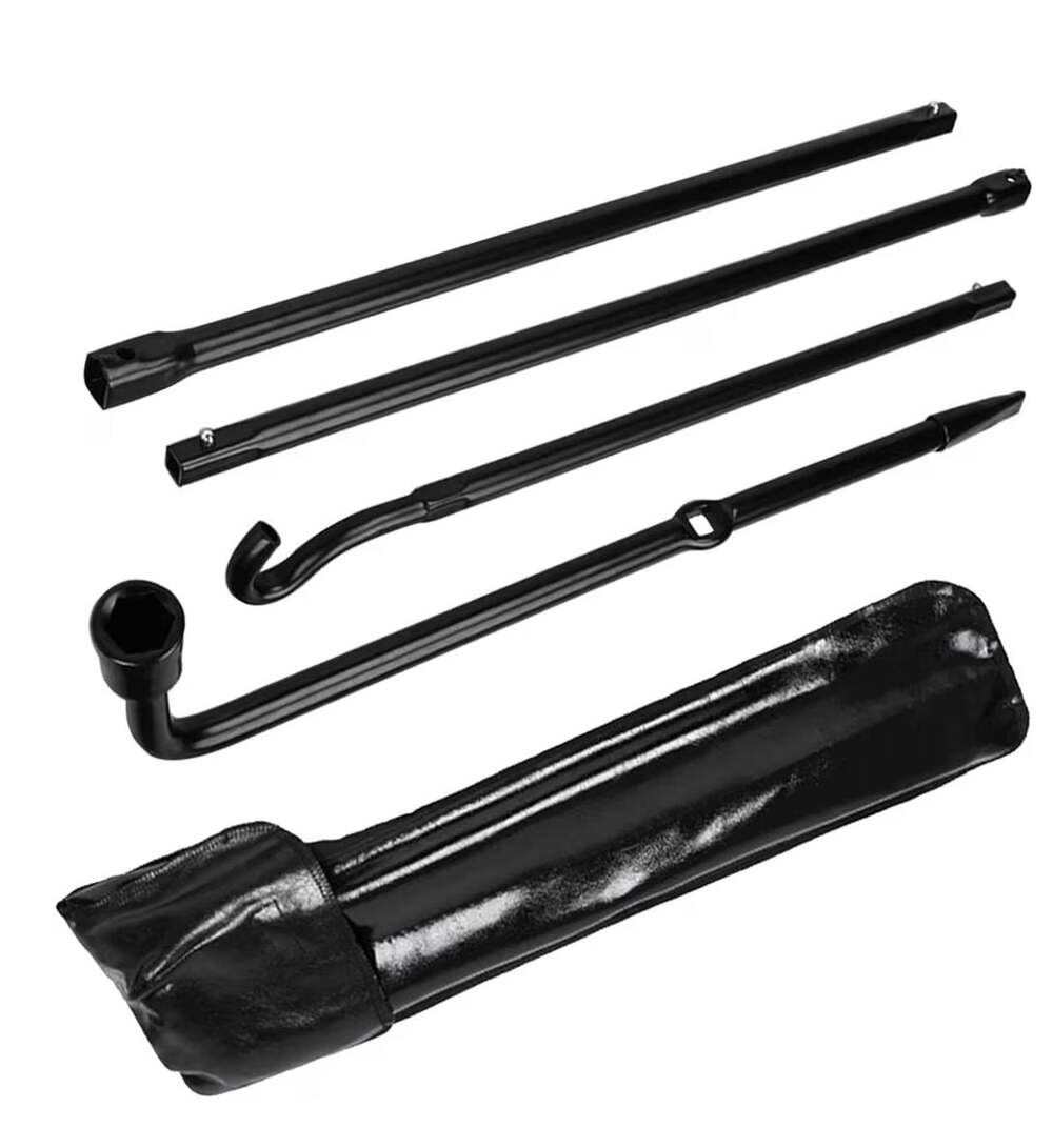 Automotive Spare Tire Jack Tool Kit with Lug Wrench and Storage Pouch